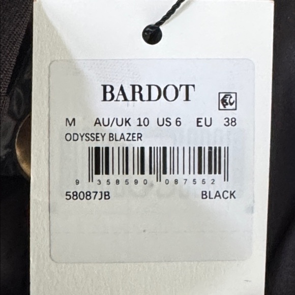 NWT Anthropologie BARDOT Odyssey Black Button Front Blazer Size 6 - Picture 9 of 9